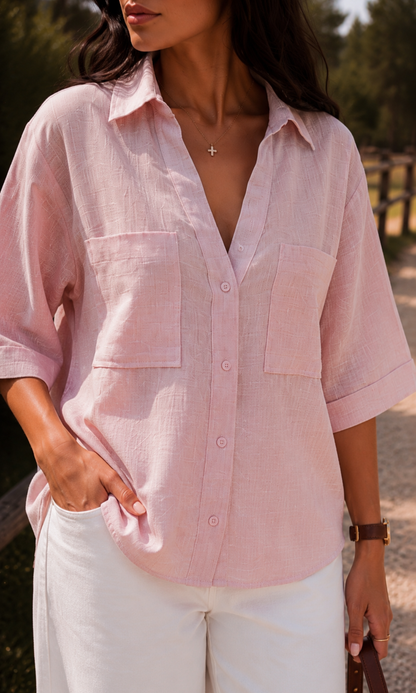 Pink Textured Cropped Shirt