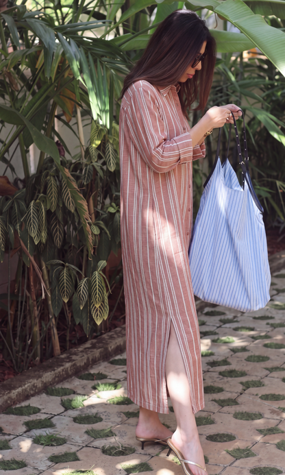 Cinnamon Stripe Maxi Shirt Dress