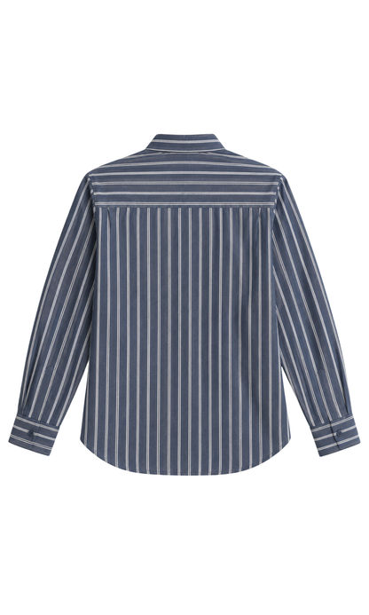 Navy Pinstripe Mandarin-Collar Shirt
