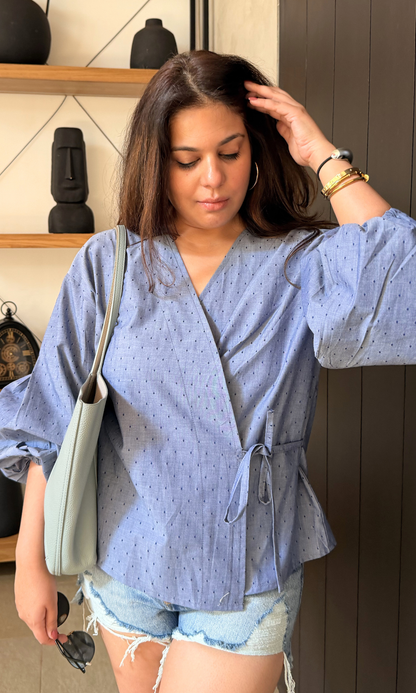Blue Dobby Kimono Top