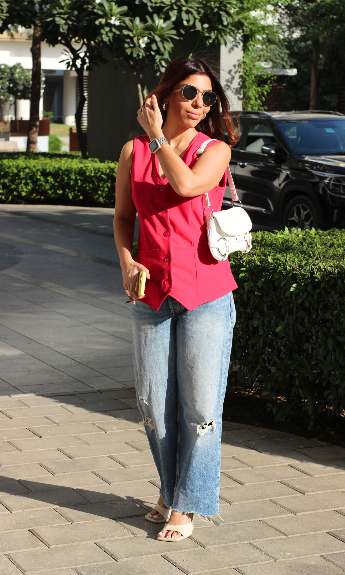 Hot Pink Buttoned Waist Coat