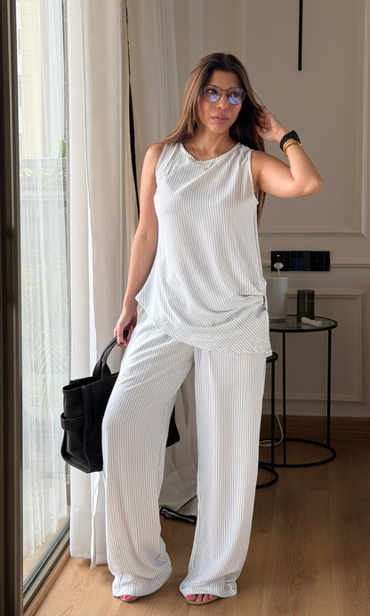 White Striped Draped Co-ord Set