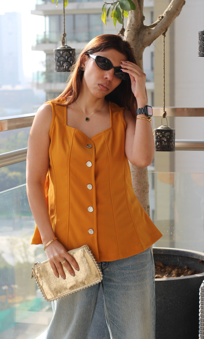 Tangerine Silver Buttoned Flared Top