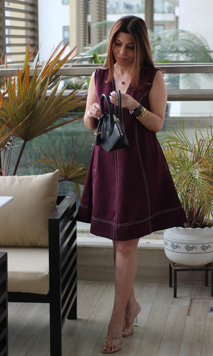 Wine Stitch A-Line Dress