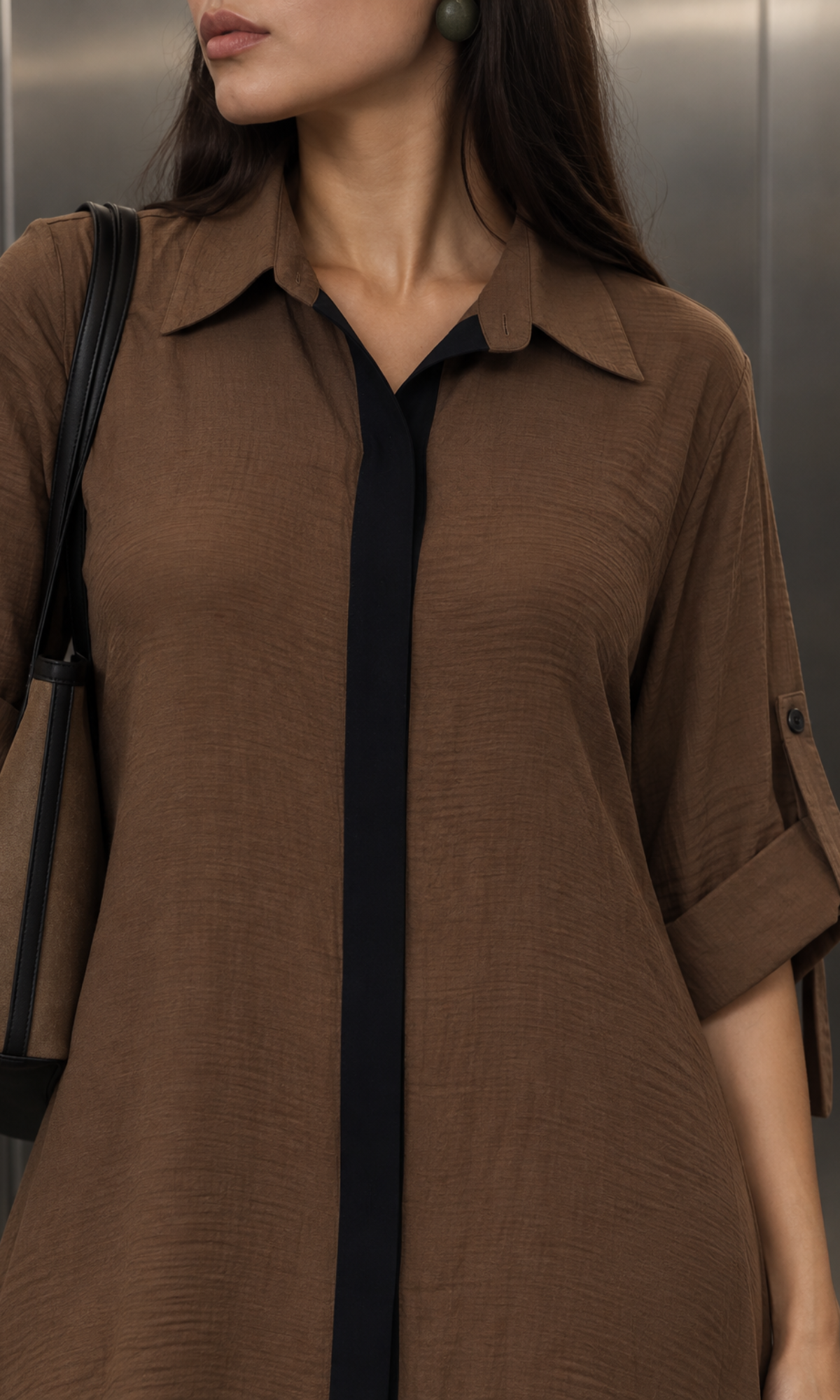 Mocha Contrast Placket Maxi Dress