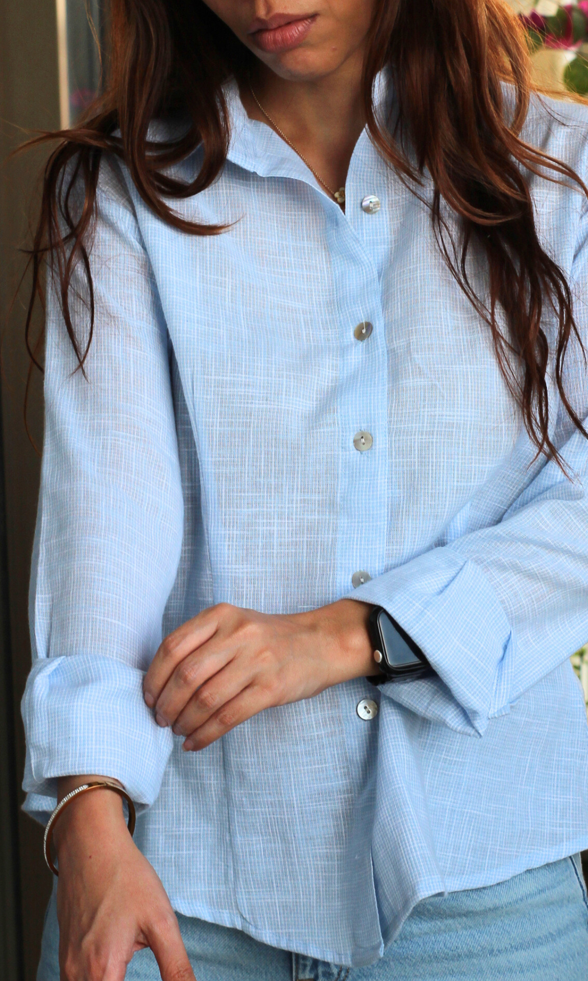Sky Micro-Check Peplum Shirt
