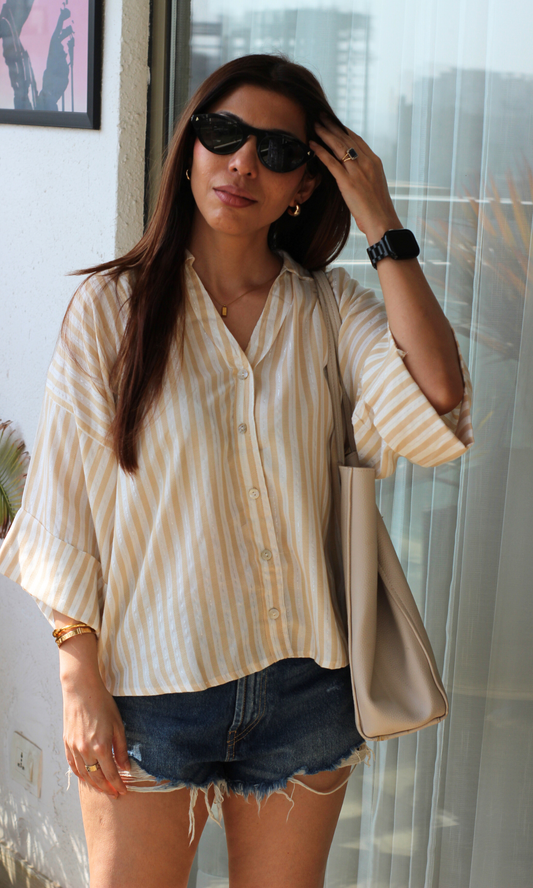 Lemon-White Lurex Loose Shirt