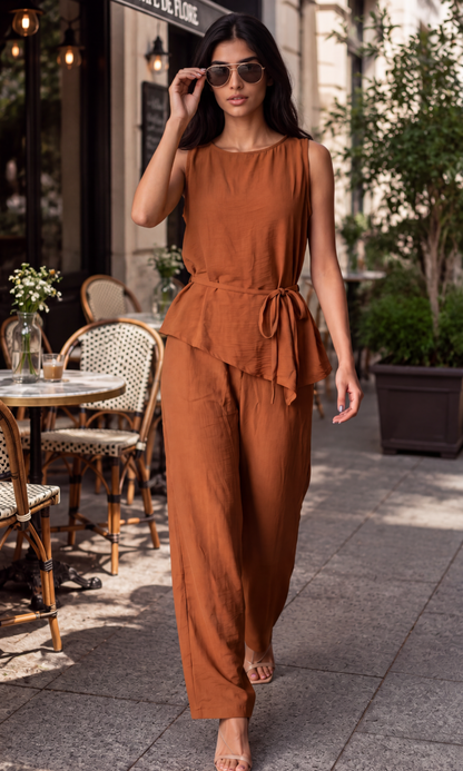 Warm Caramel Asymmetric-Hem Co-ord Set