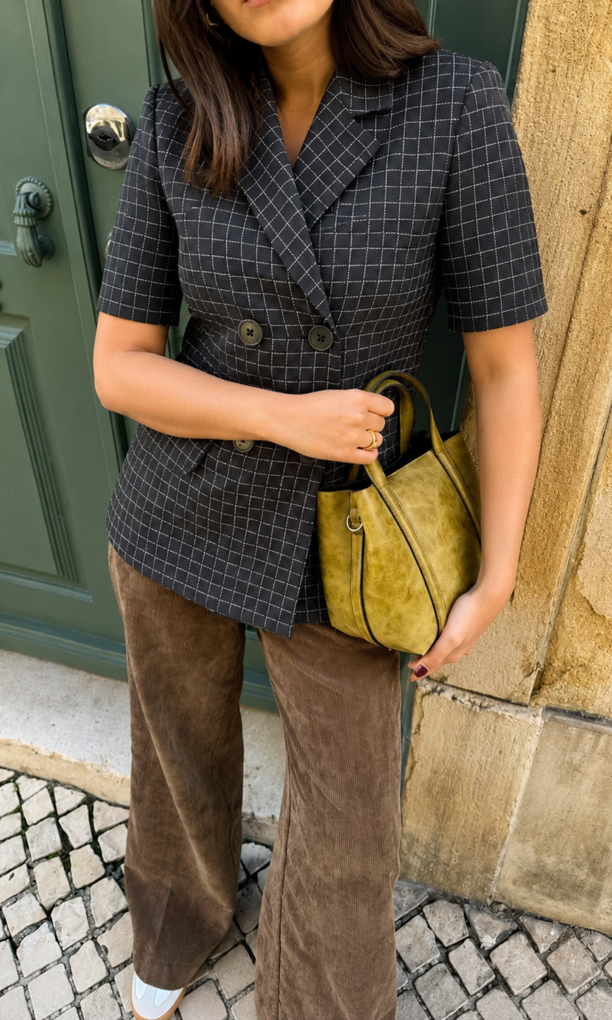 Black Windowpane Half-Sleeve Waistcoat