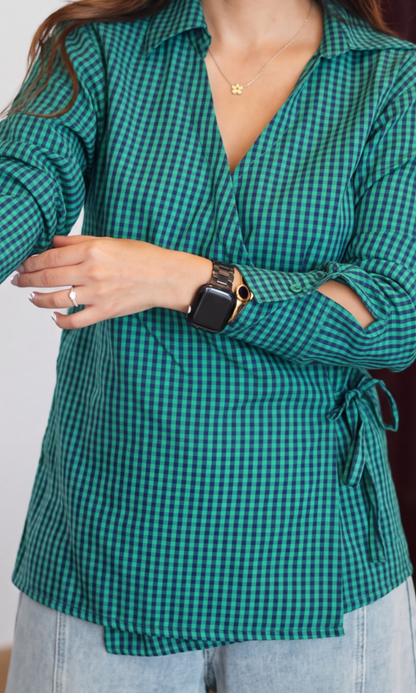 Emerald Gingham Wrap Top