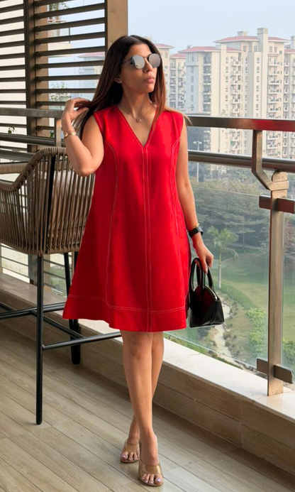 Red Stitch A-Line Dress