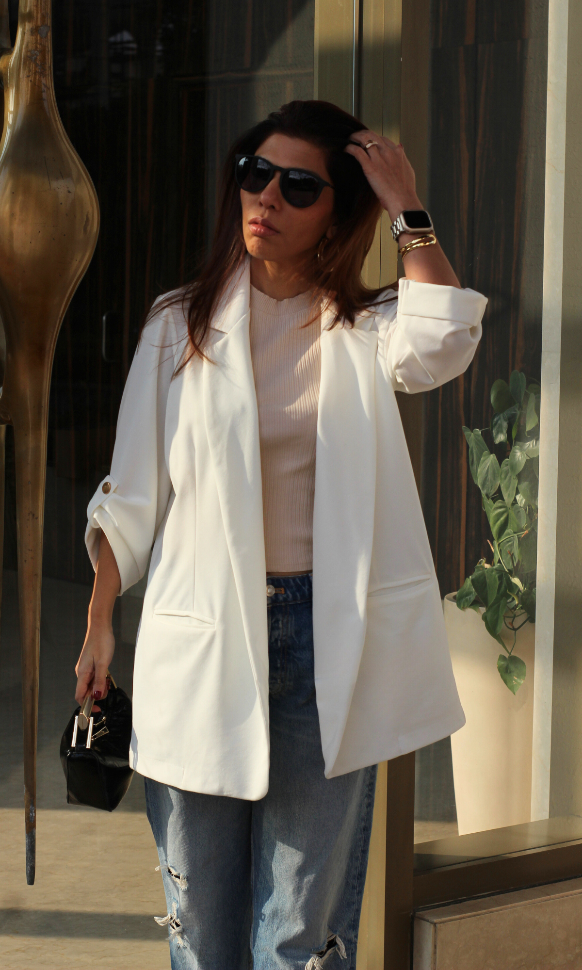 Ivory Rolled-Up Sleeve Blazer Jacket