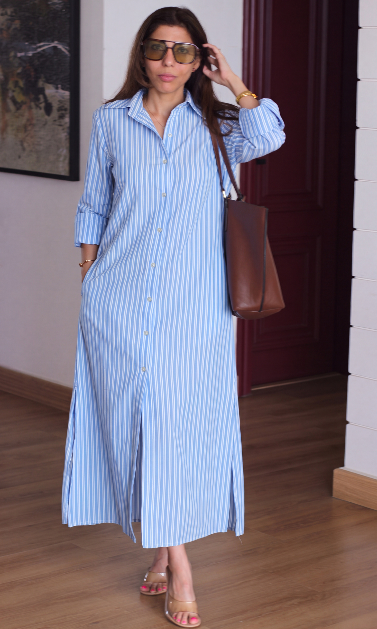 Sky Blue Stripe Shirt Dress