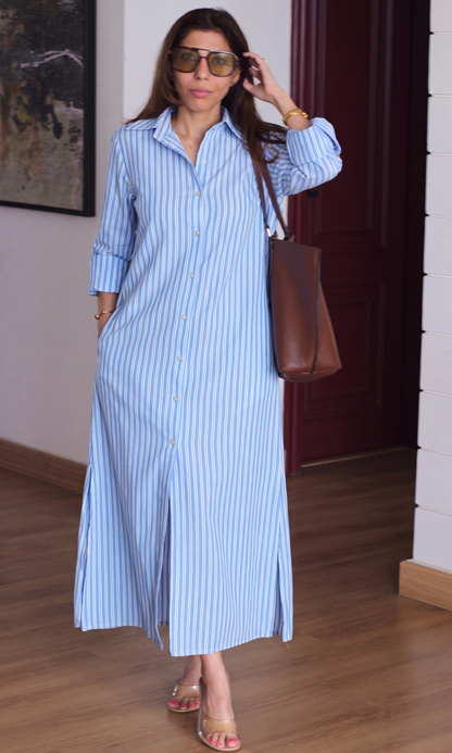Sky Blue Stripe Shirt Dress