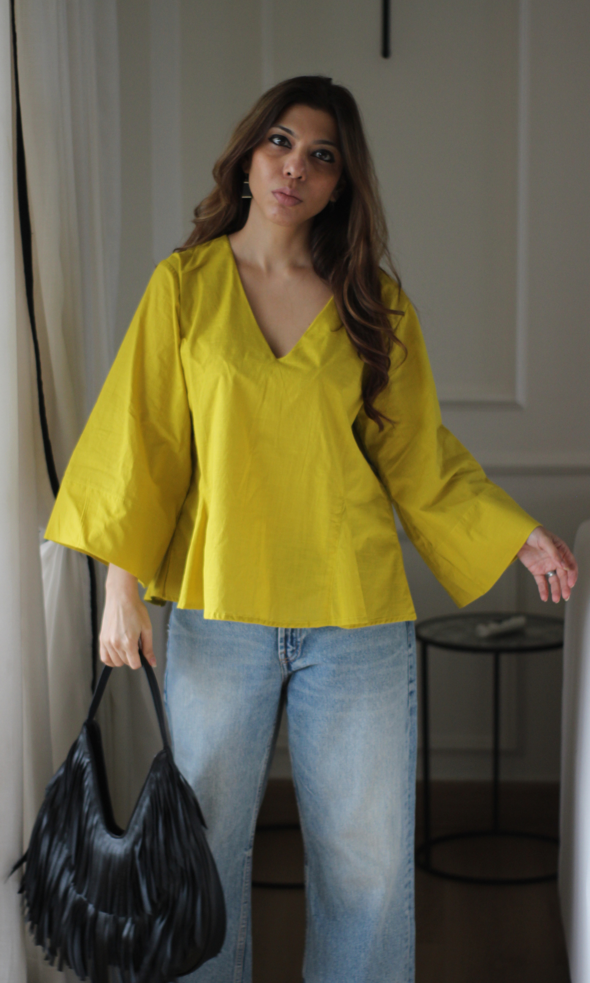 Citrine Yellow V-Neck Peplum Top