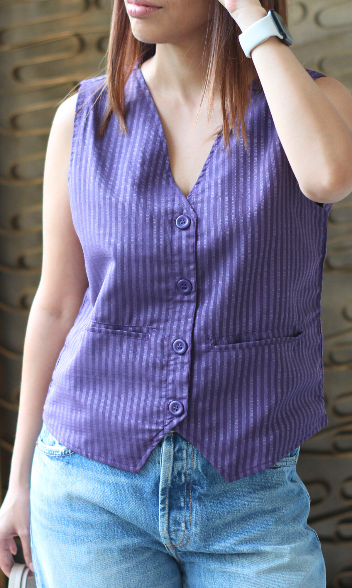 Dark Purple Striped Waist Coat