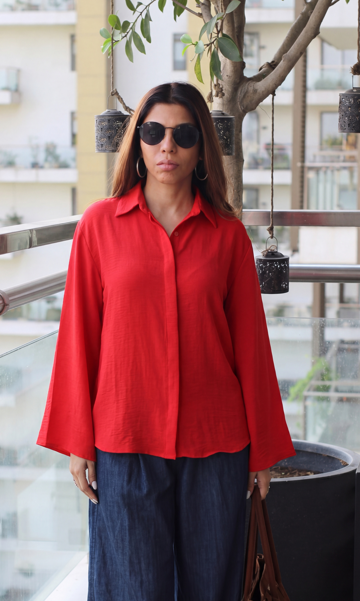 Red Flared Sleeves Shirt