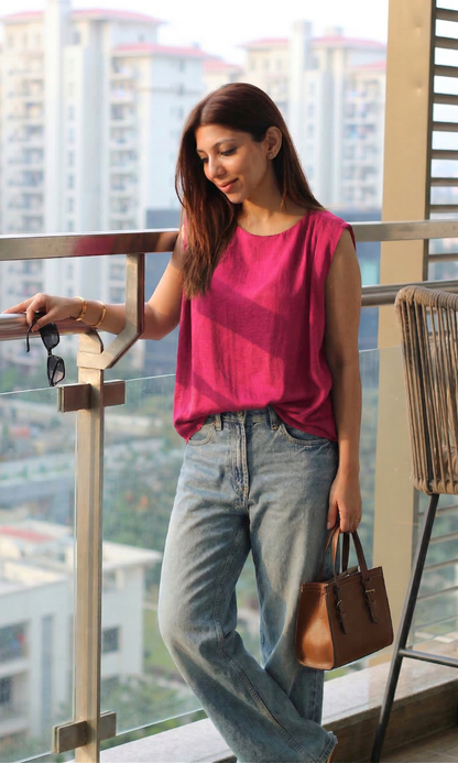 Hot Pink Gathered Shoulder Top