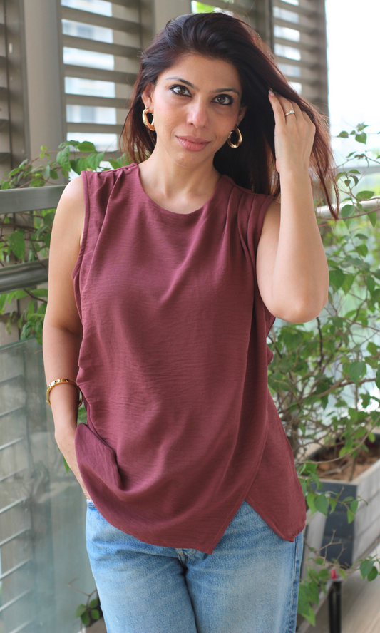 Rouge Side Cut Sleeveless Top