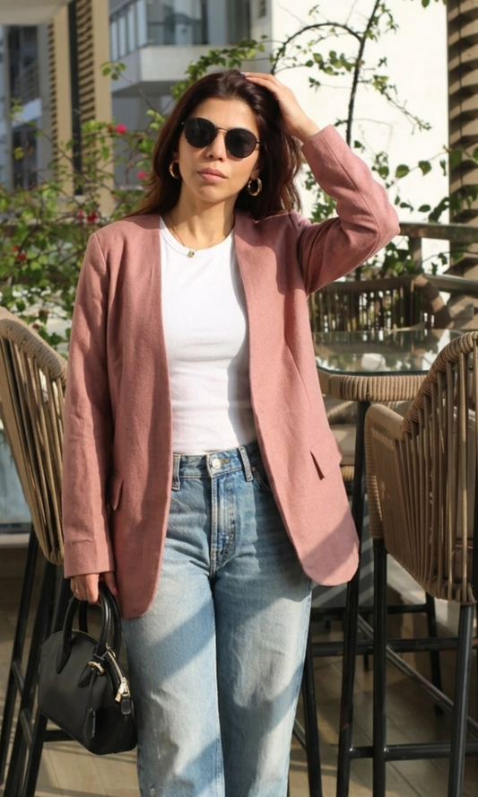 Dark Peach Structured Linen Blend Blazer