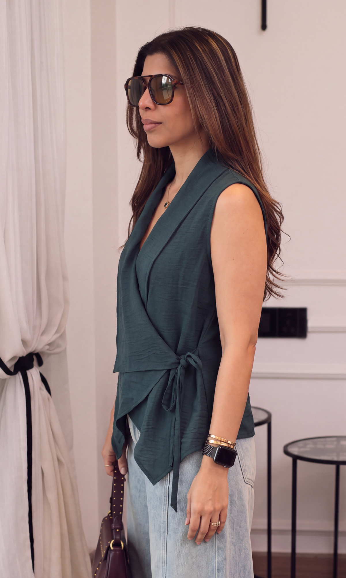 Forest Green Asymmetric Wrap Top