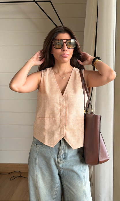 Light Orange Textured Waistcoat