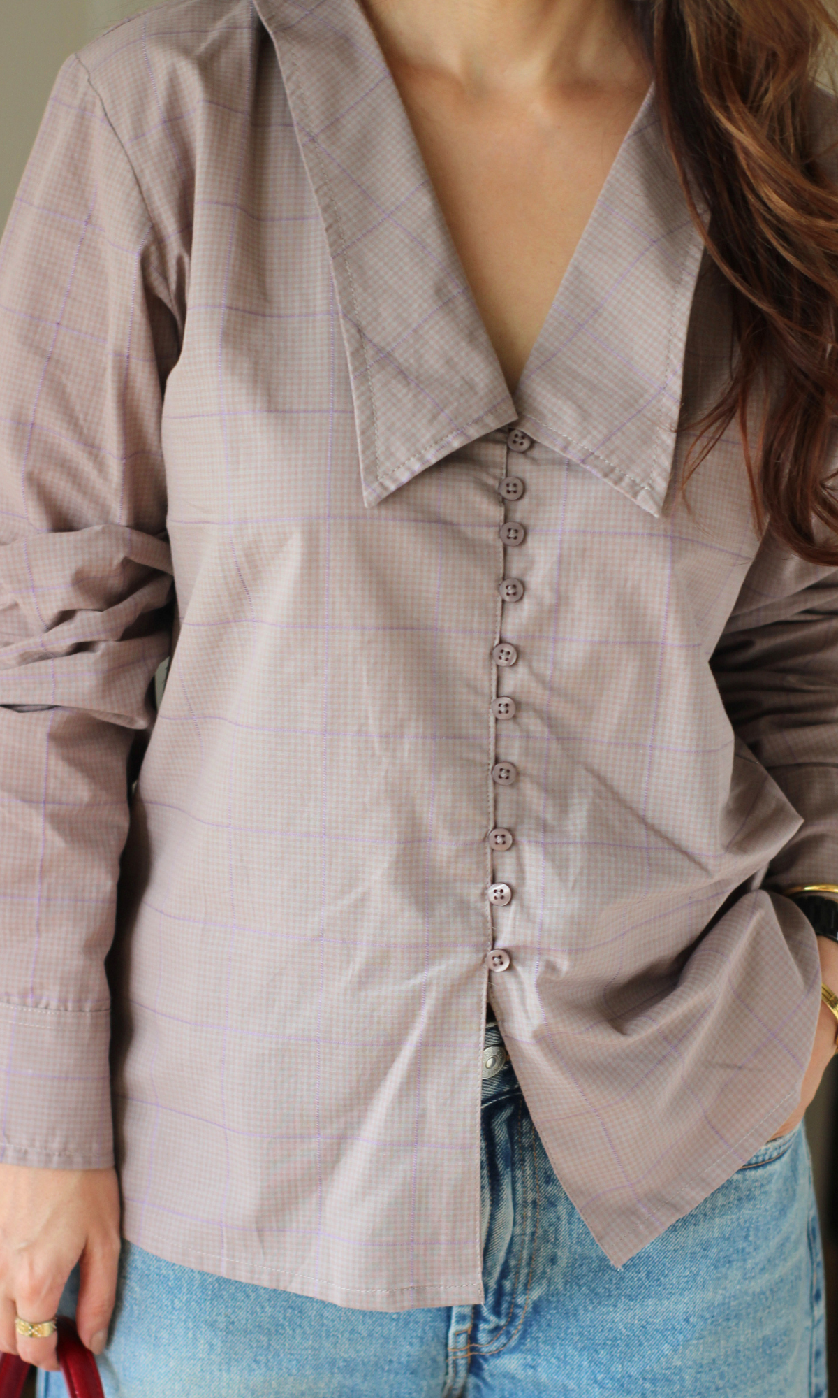 Rosewood Windowpane Oversized Collared Shirt
