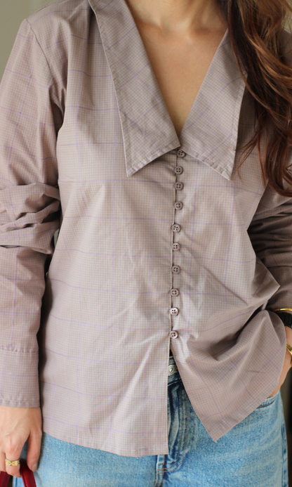 Rosewood Windowpane Oversized Collared Shirt