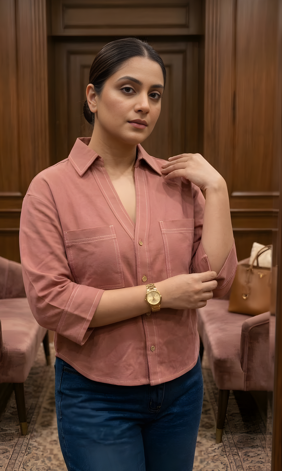 Salmon Metallic Buttoned Shirt