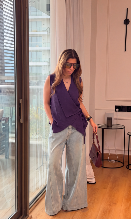 Aubergine Asymmetric Wrap Top