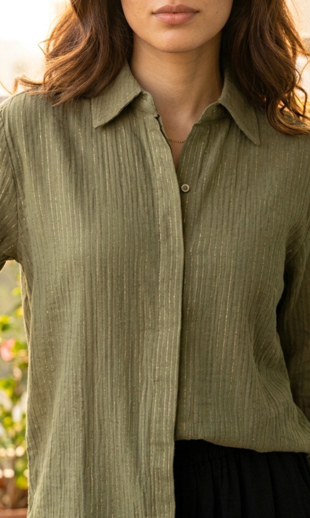 Olive Lurex Flowing Shirt