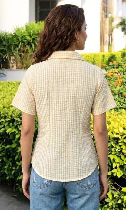 Beige Check Tie Detail Top