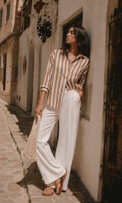 Rust Ivory Stripe Relaxed Shirt