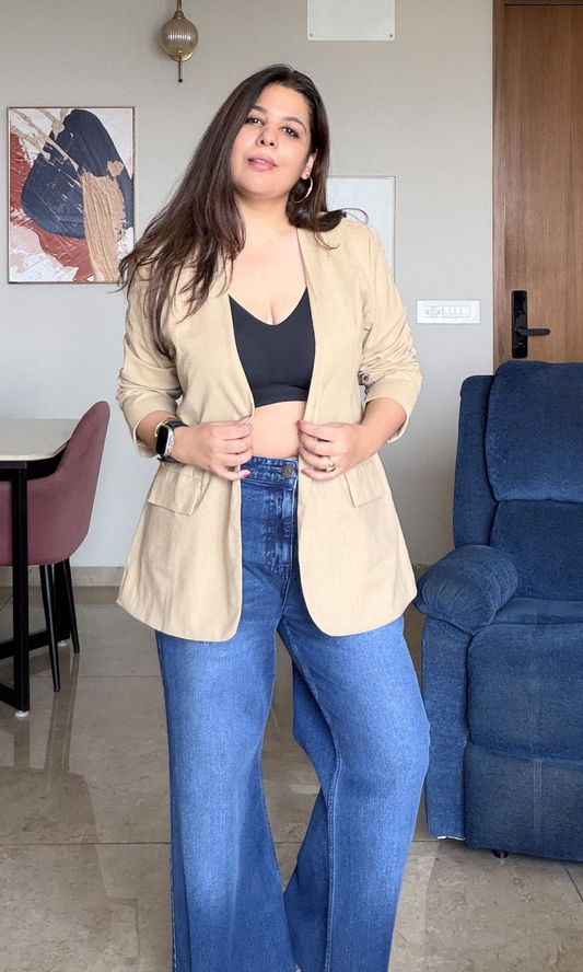 Beige Structured Linen Blend Blazer