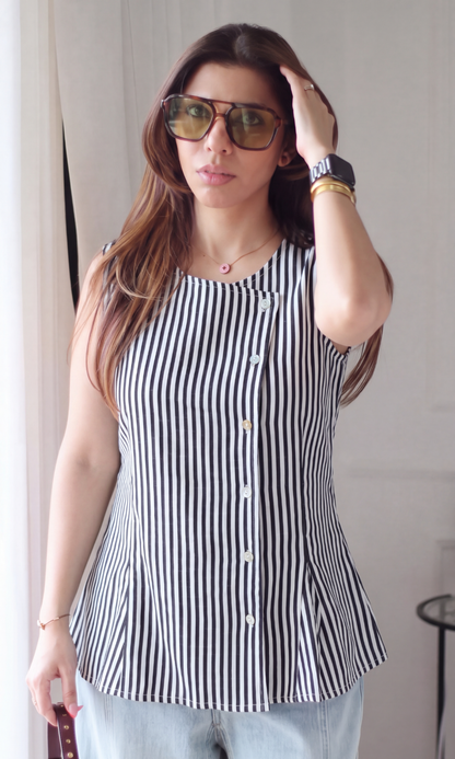 Black Stripe Asymmetric Vest