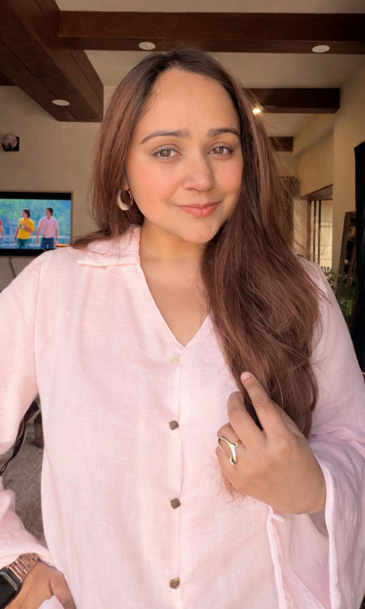 Semi-Sheer Blush Flared Sleeve Shirt