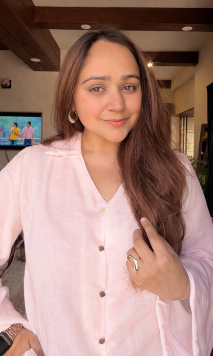 Semi-Sheer Blush Flared Sleeve Shirt