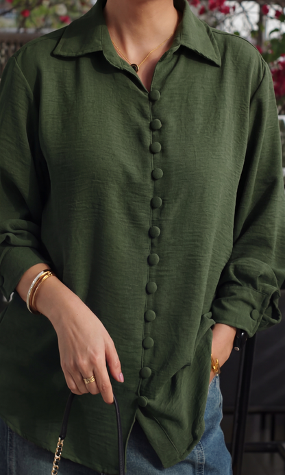 Olive Moss Buttoned Flowing Shirt