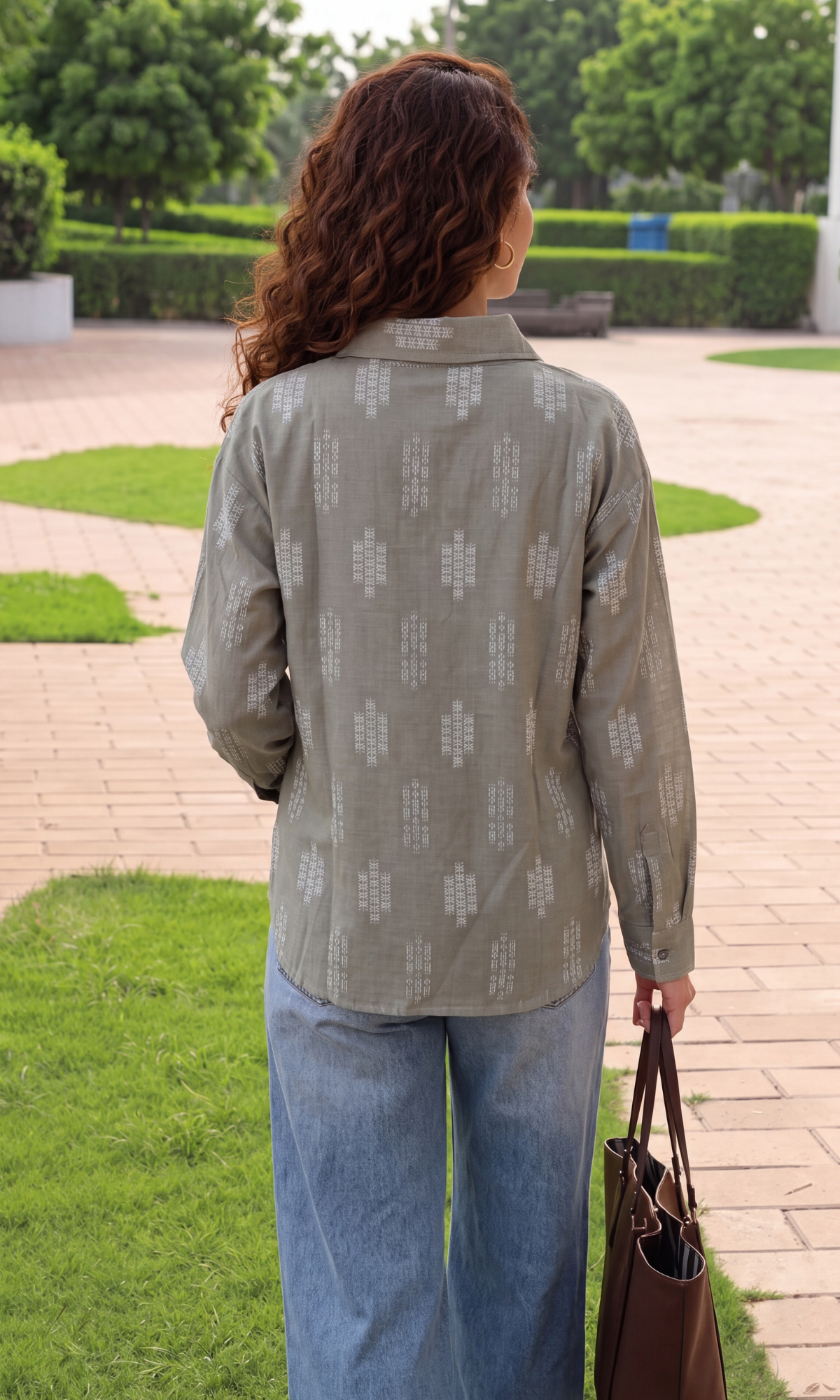 Sage Ikat Woven Popover Top