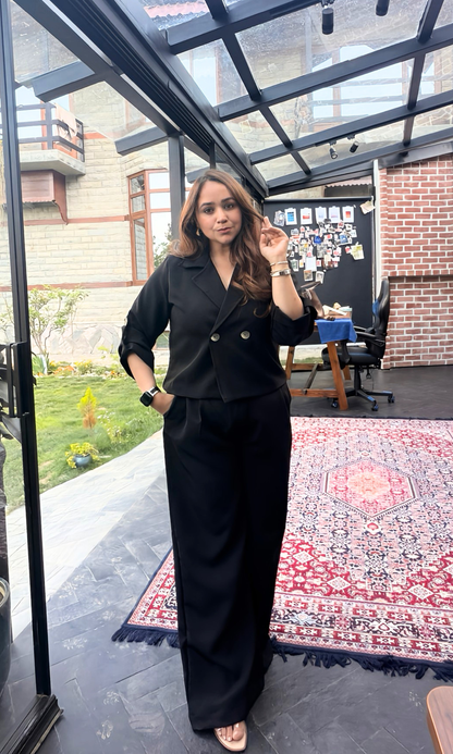Black Cropped Blazer and Pants Co-ord