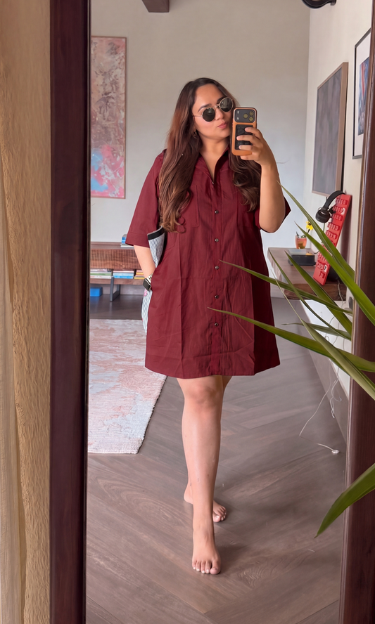 Crimson Wine Utility Shirt Dress