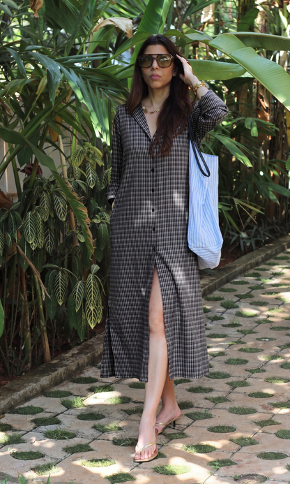 Midnight Gingham Shirt Dress