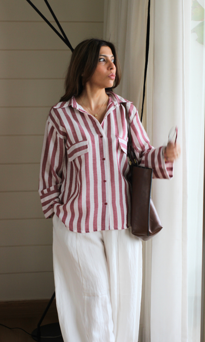 Burgundy Stripe Utility Shirt