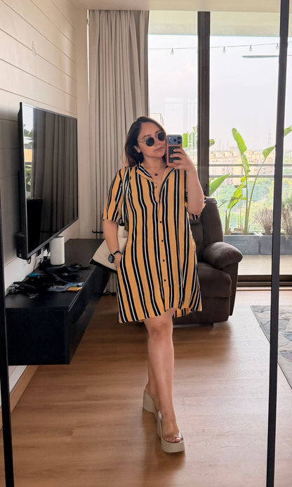 Mustard Stripe A-Line Shirt Dress