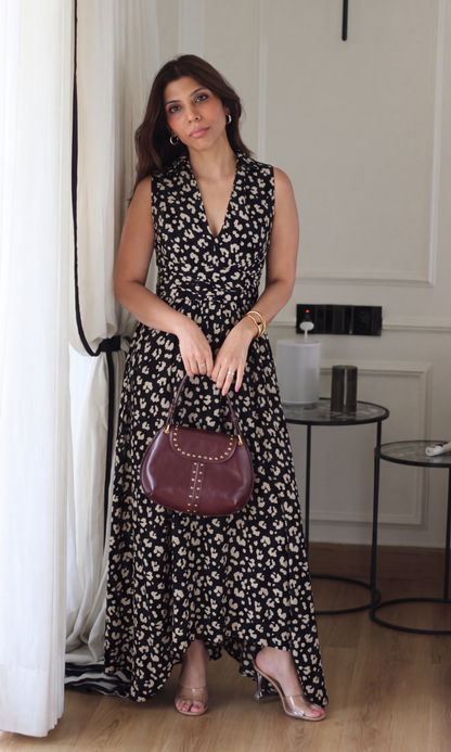 Leopard Print Handkerchief Hem Midi Dress