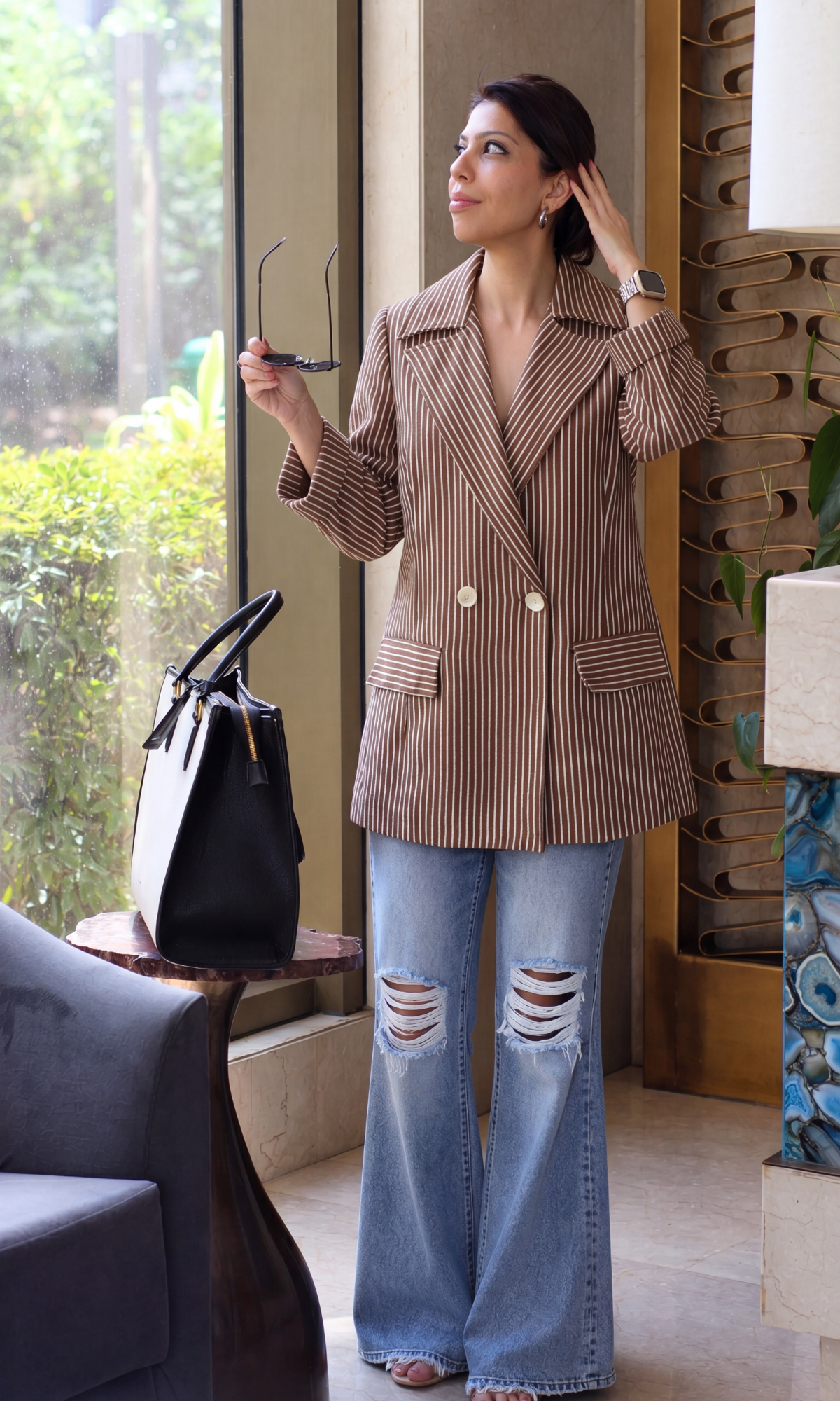 Cinnamon Pinstripe Double-Breasted Blazer