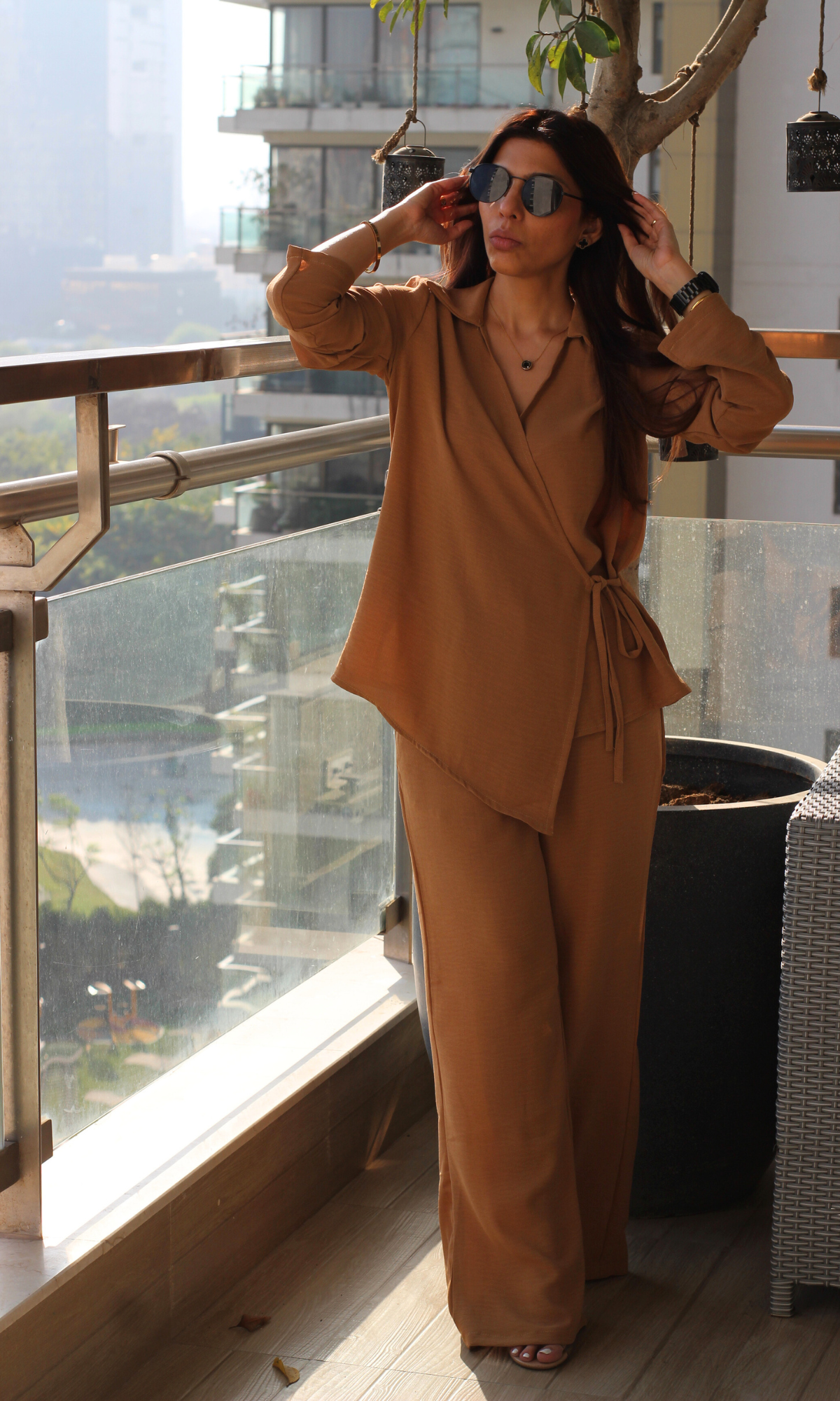 Caramel Drape Kimono Top and Pants Co-ord