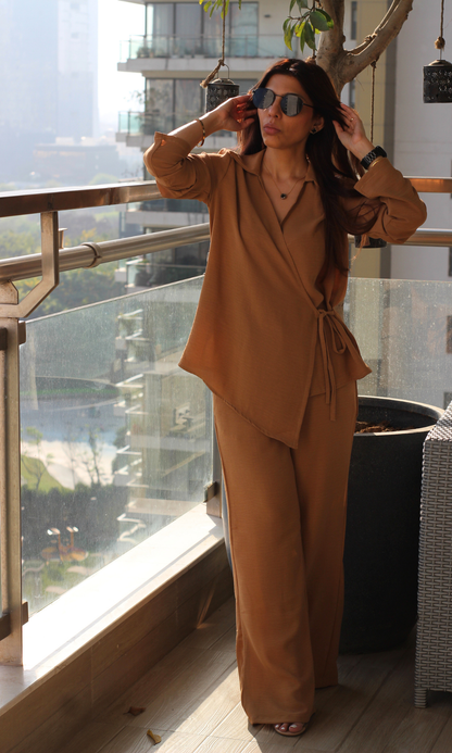 Caramel Drape Kimono Top and Pants Co-ord