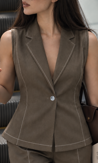 Olive Contrast-Stitch Vest Co-ord
