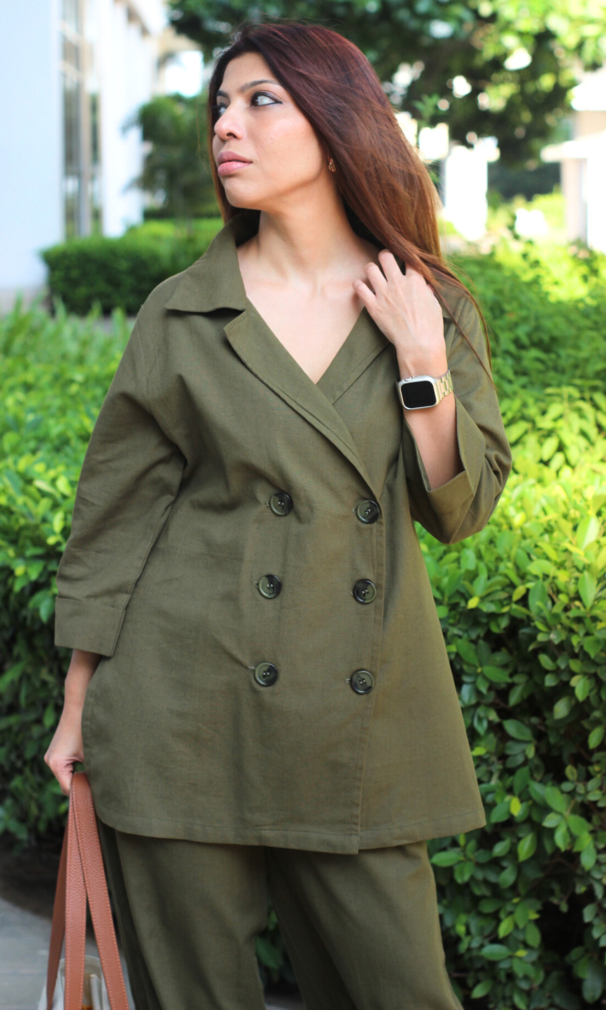 Olive Green Blazer Top with Slit Pants Co-ord